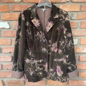 J. Jill Brown Velvet Floral Cottagecore Blazer Romantic Bloomcore Fall (XL)